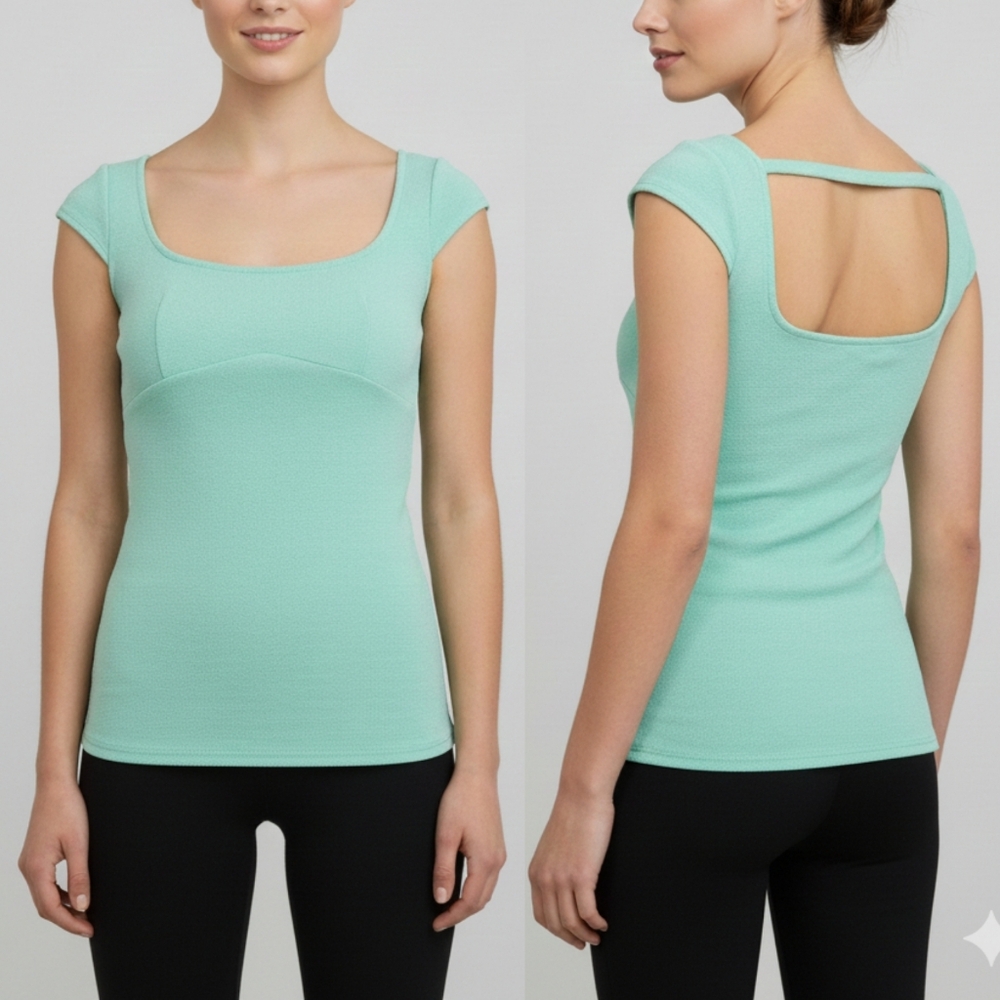 🟣 XS/S Guess Textured Knit Shirt Top Fitted - Mint Green